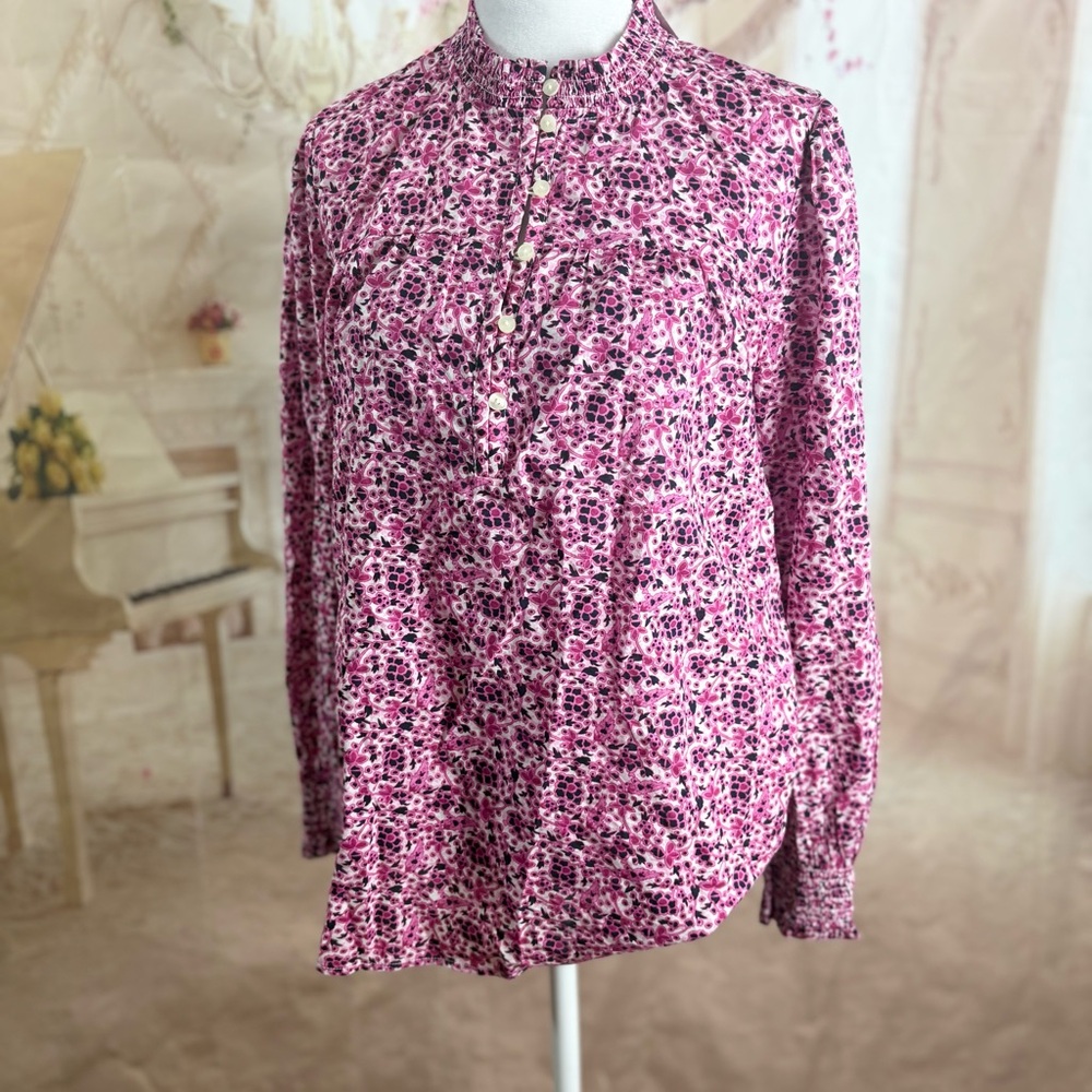NEW LOFT Peasant Floral Button-Up Blouse